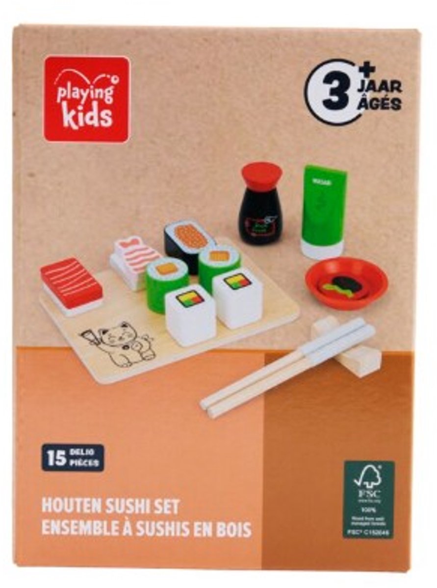 Playing Kids Houten Sushiset 15 delig