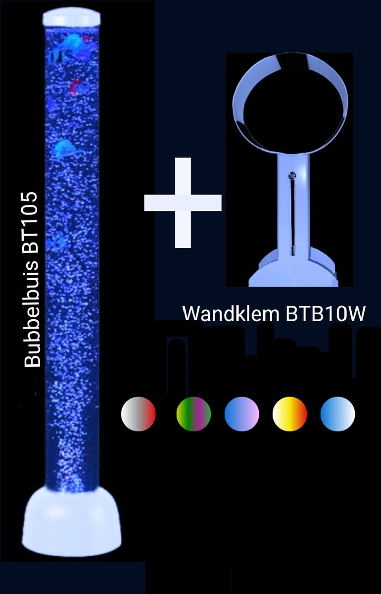 Bubbelbuis 105 cm met Wandklem Wit – Snoezellamp met Kleurwisselverlichting, Bubbels & Zwemmende Vissen – Veilig voor Sensorische Ruimtes en Klassen