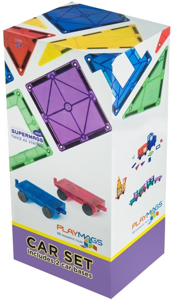 Playmags 3D Magnetische Tegels Auto/Trein set van 2