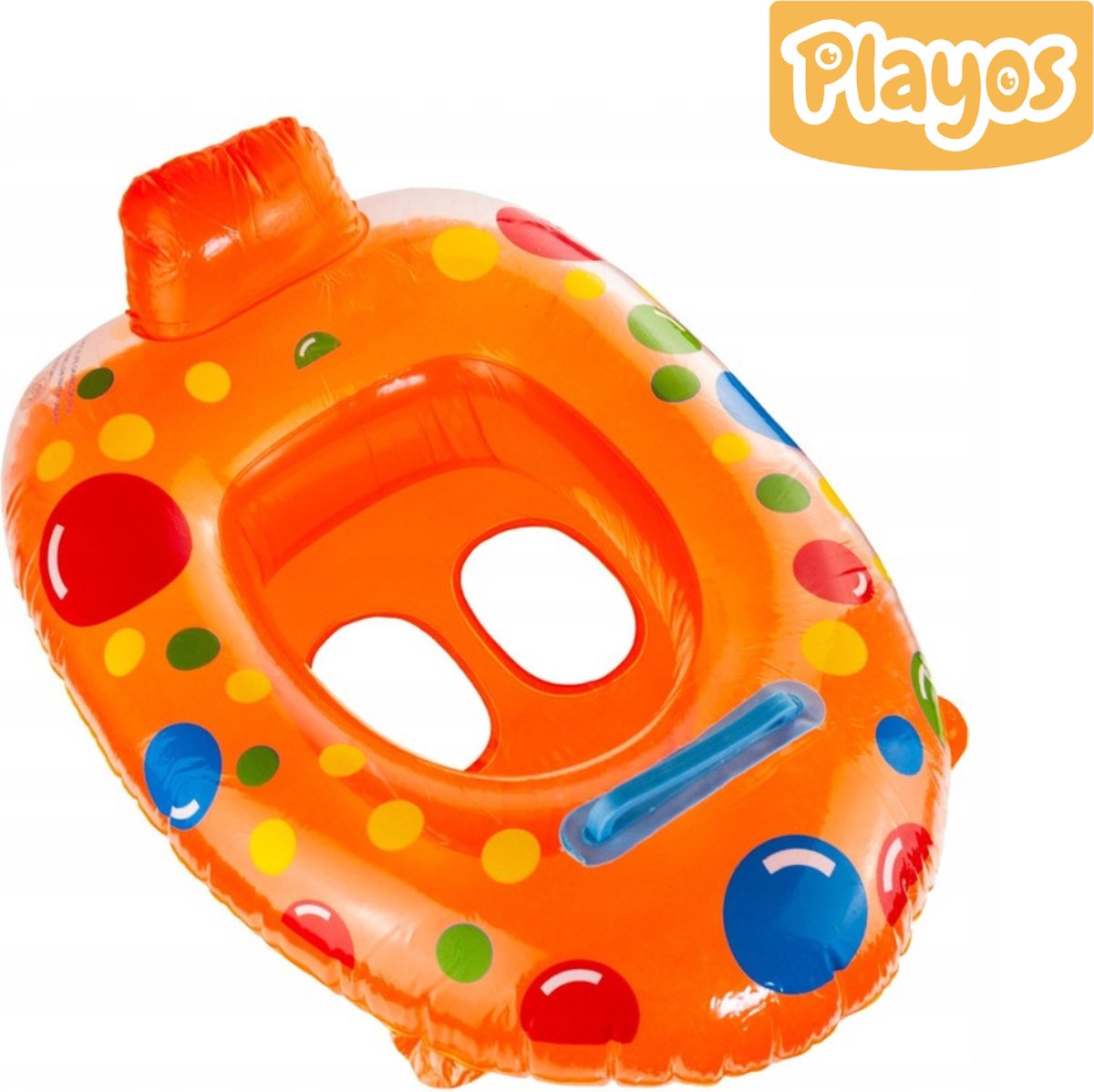 Playos - Zwemband - Bootje - Oranje - met Zitje - Handvat - Rugleuning - Peuter en Baby - Zwemring - Babyzwemband - Babyfloat - Zwemtrainer - Opblaasbaar - Zwemstoel - Opblaasbare Rubberboot - Rubber Bootje