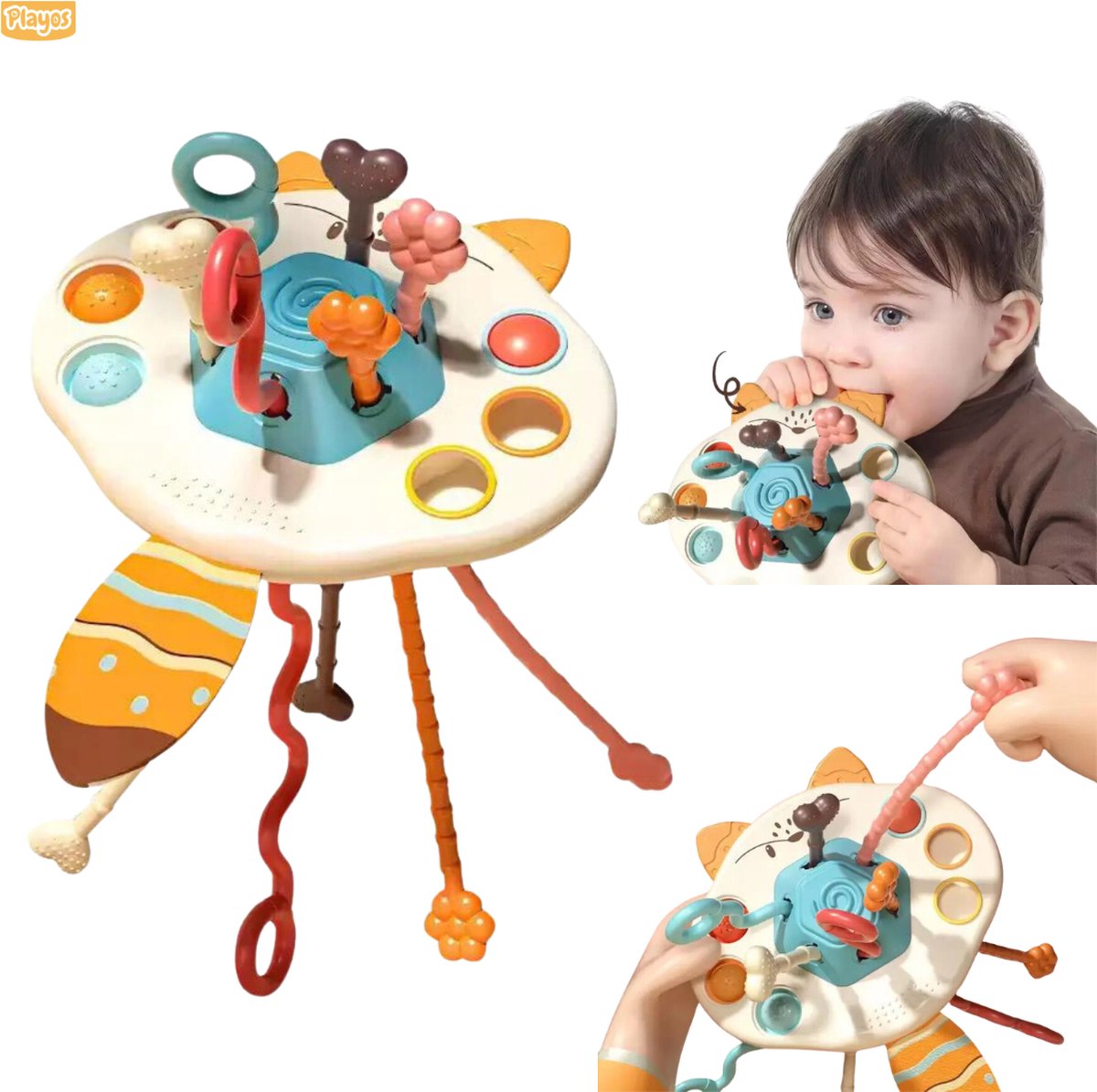 Playos Interactief Bijtspeelgoed Vos - Montessori Sensorische Bijtring - vanaf 6 maanden