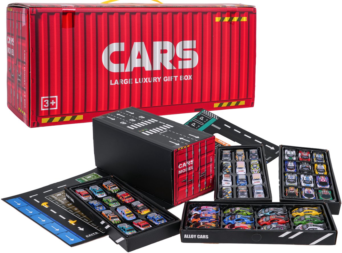 Playos® - Autogarage XL - met 48 Autos - 36 x 16 x 75 cm - Rollenspel - Speelgoedvoertuig - Speelgoed Auto - Sinterklaas