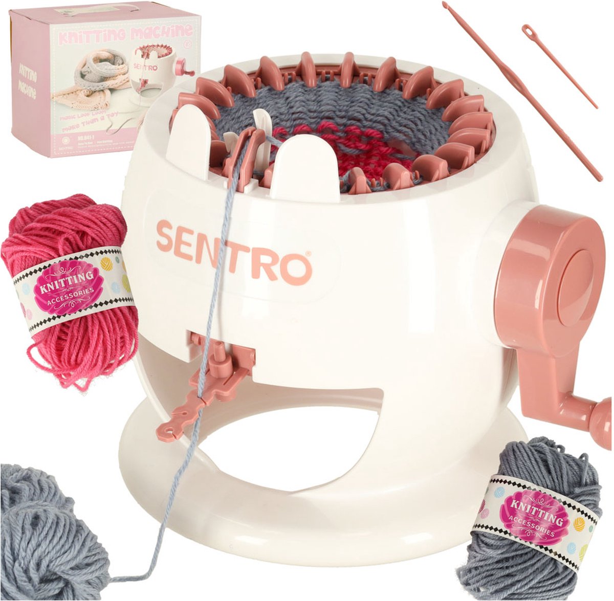 Playos® - Breimachine - Wit/Roze - met 22 Naalden - Inclusief 2 bollen wol - Knitting Machine - Breimolen - Volwassenen en Kinderen - DIY - Sinterklaas