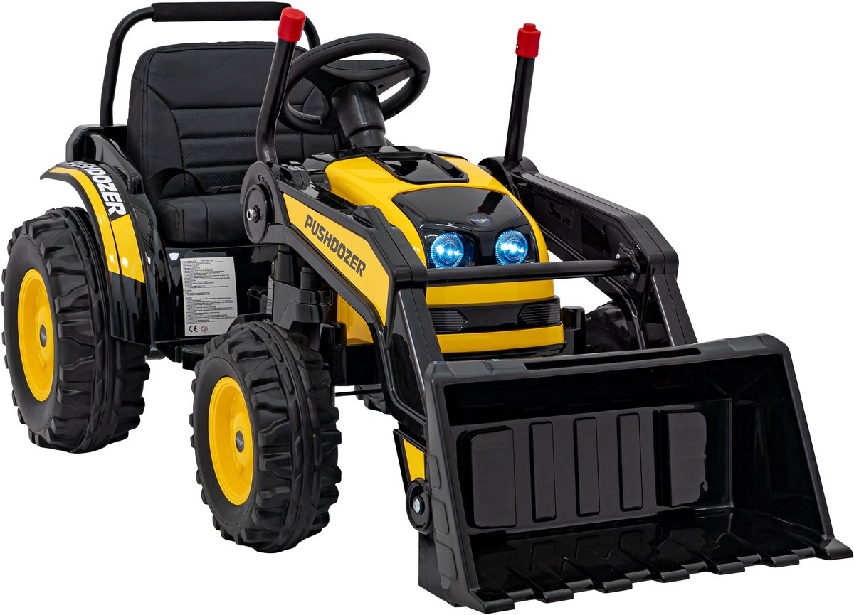 Playos® - Elektrische Tractor - Graafmachine - Geel - Berijdbaar - tot 25 kilo - met Bluetooth - MP3 - Radio FM - Buitenspeelgoed - Shovel - 12V - Elektrische Auto - Bestuurbare Tractor - Bulldozer