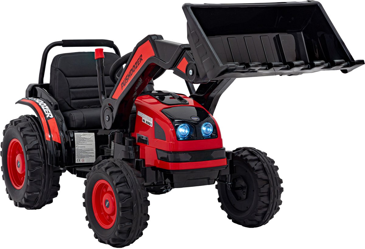 Playos® - Elektrische Tractor - Graafmachine - Rood - Berijdbaar - tot 25 kilo - met Bluetooth - MP3 - Radio FM - Buitenspeelgoed - Shovel - 12V - Elektrische Auto - Bestuurbare Tractor - Bulldozer