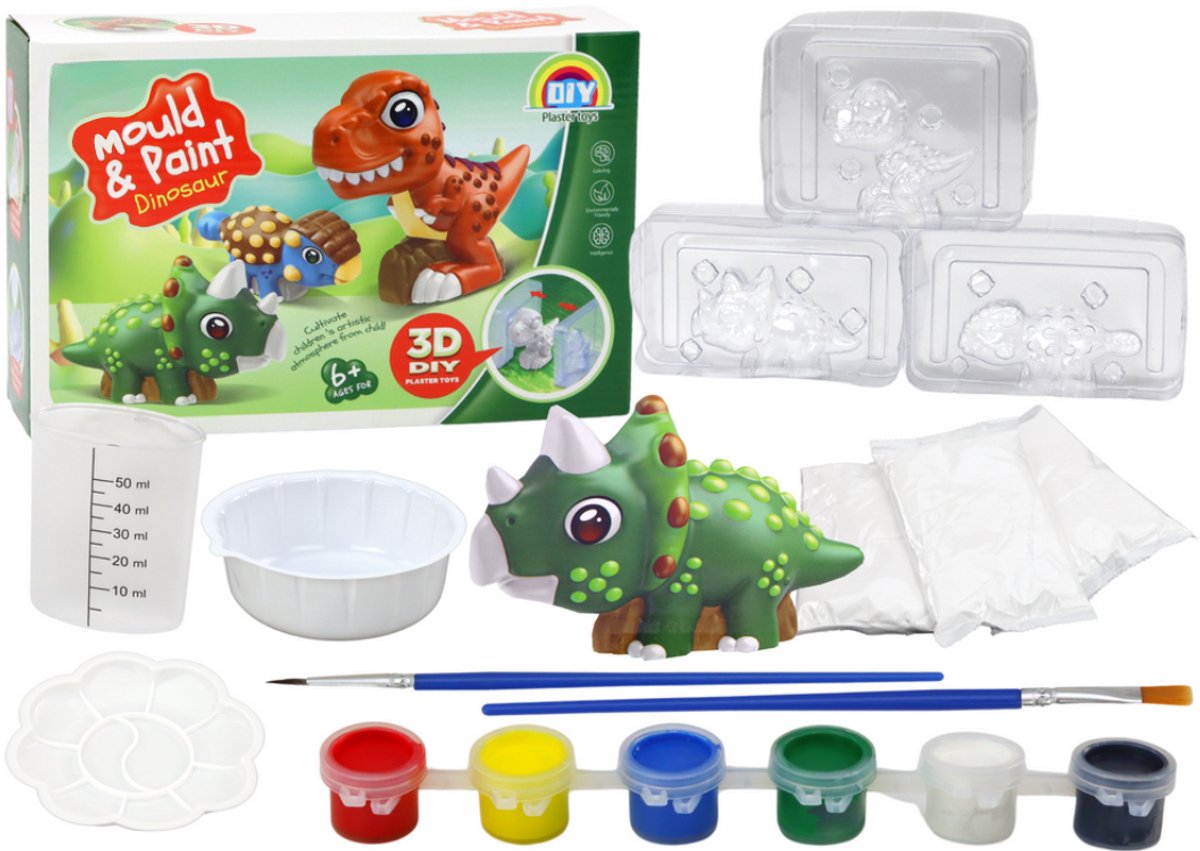 Playos® - Gips Dinosaurus - 3 Mallen - Inclusief Gips en Verf - Gips Gieten - Creatief Speelgoed