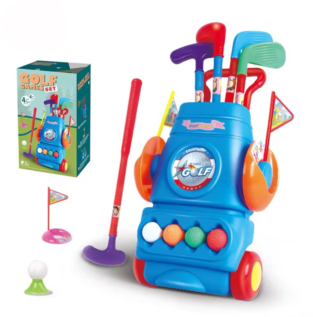 Playos® - Golfset voor Kinderen 2.0 - Inclusief 4 Clubs - met 4 Ballen - Trolley - Indoor Golf - Golven - Golfspel Kinderen