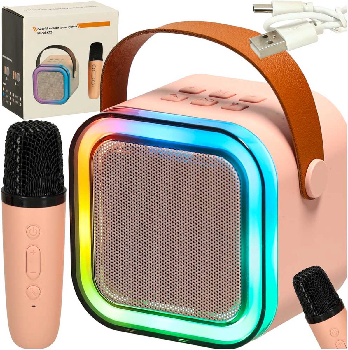  ® - Karaoke Set - 1 Microfoon - Roze - Verlichting - Draadloos - Bluetooth - Kinderen en Volwassenen - Speaker - Karaoke Microfoon