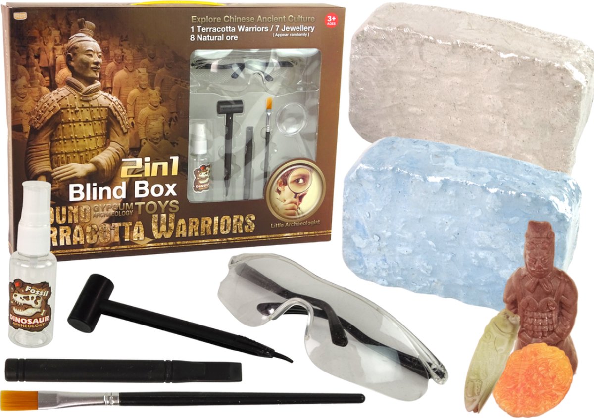 Playos® - Opgraven - 2 in 1 - Amulet - Kristallen - met Beitel, Hamer en Kwastje - Opgravingsset - Archeologisch Speelgoed - STEM Speelgoed - Wetenschappelijk Speelgoed - Wetenschap en Techniek - Educatief