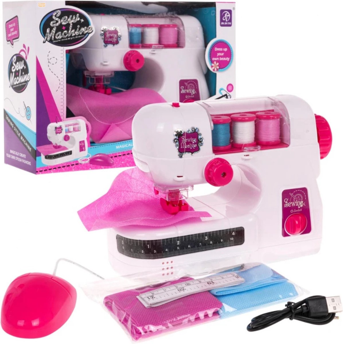  ® - Speelgoed Naaimachine - Roze - met Muis - Inclusief garen, stof en meetlint - Draagbare Naaimachine - Creatief Speelgoed