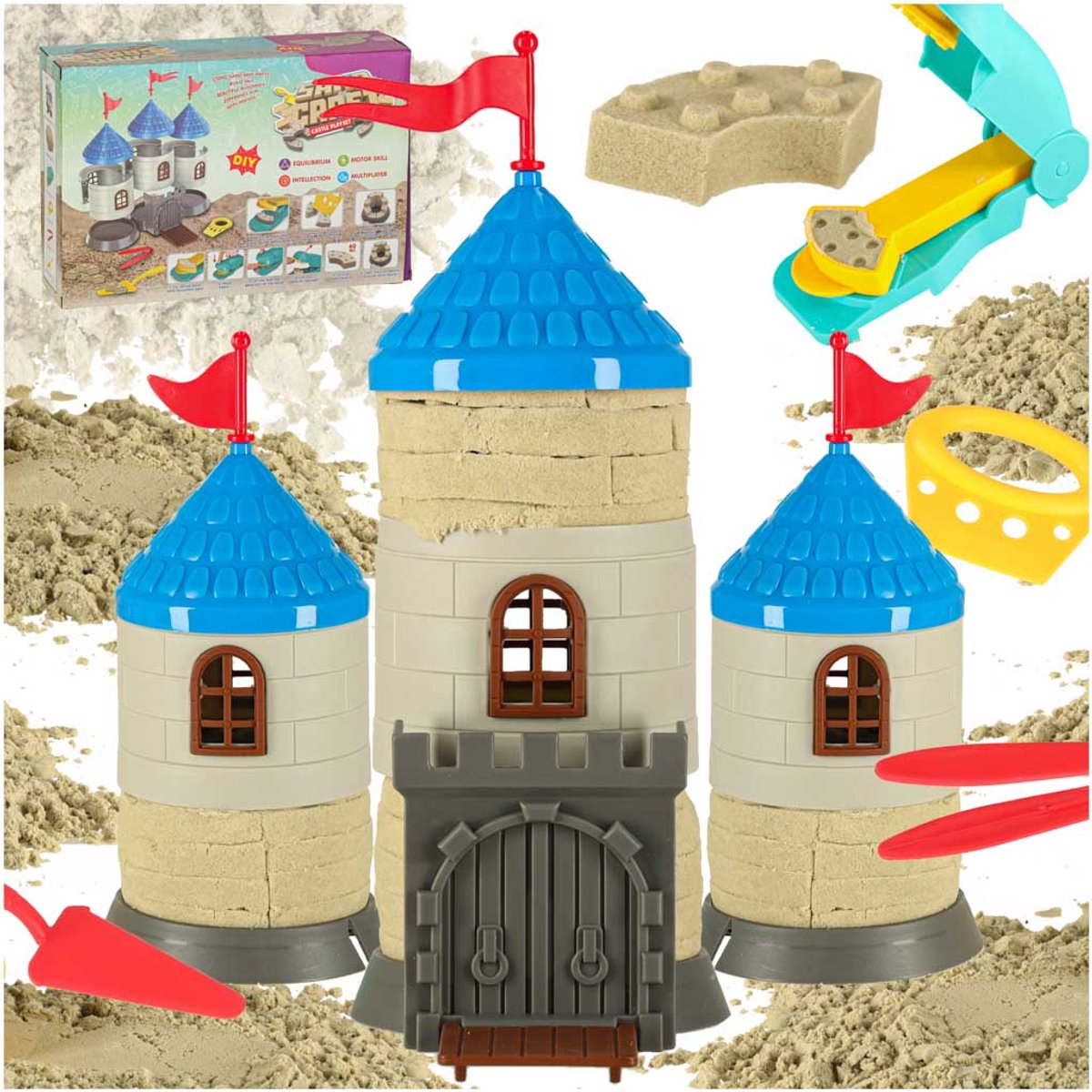  ® - Speelzand Kasteel - 750 gram - Magisch   - in Doos - Inclusief vormpjes - Sensorisch Speelgoed - Montessori Speelgoed