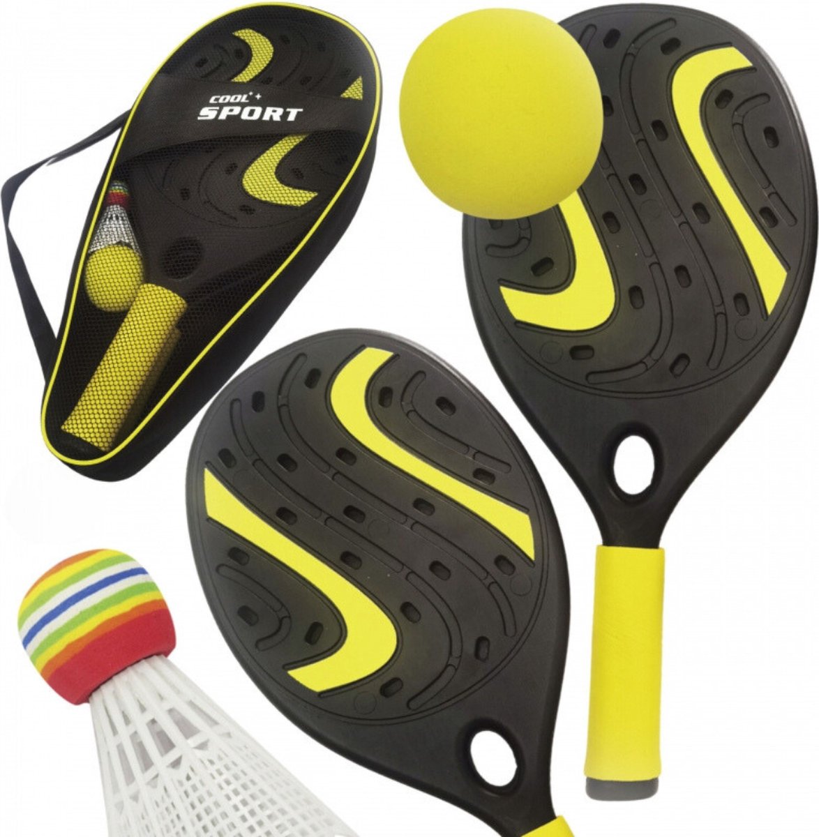 Playos® - Tennisrackets - met Schuimbal en Shuttle - Foamball - Lichtgewicht - Beachball - Badminton - Tennis Rackets - Buitenspeelgoed - Strandspeelgoed