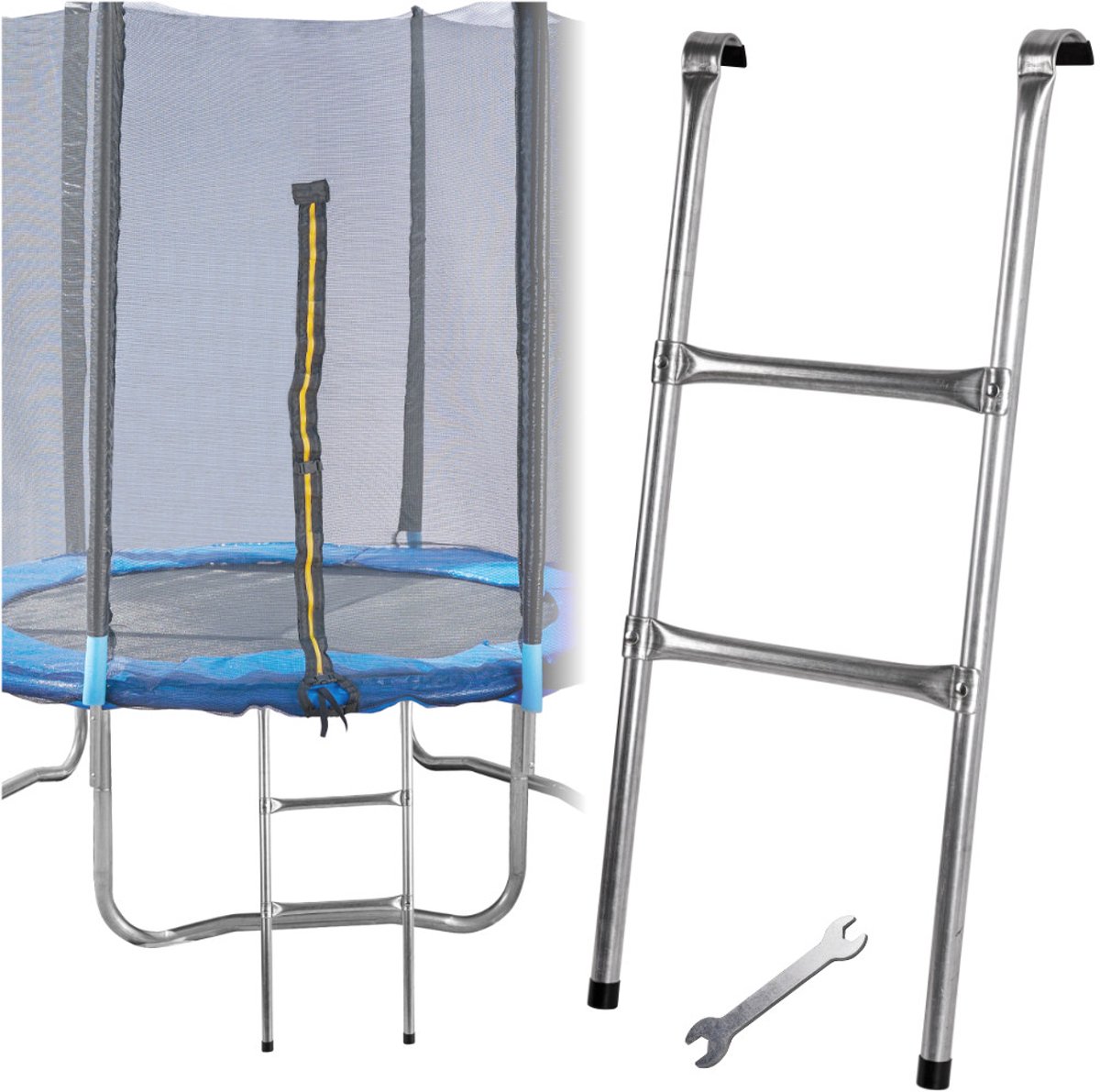 Playos® - Trampoline Ladder - Universeel - 37 x 86 cm - Zilver - 2 Tredes - Trampoline Trapje - Trap