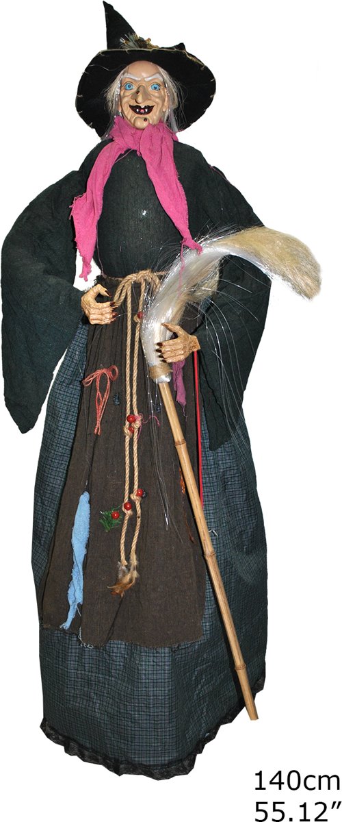 Heks 140 cm met licht en geluid - halloween