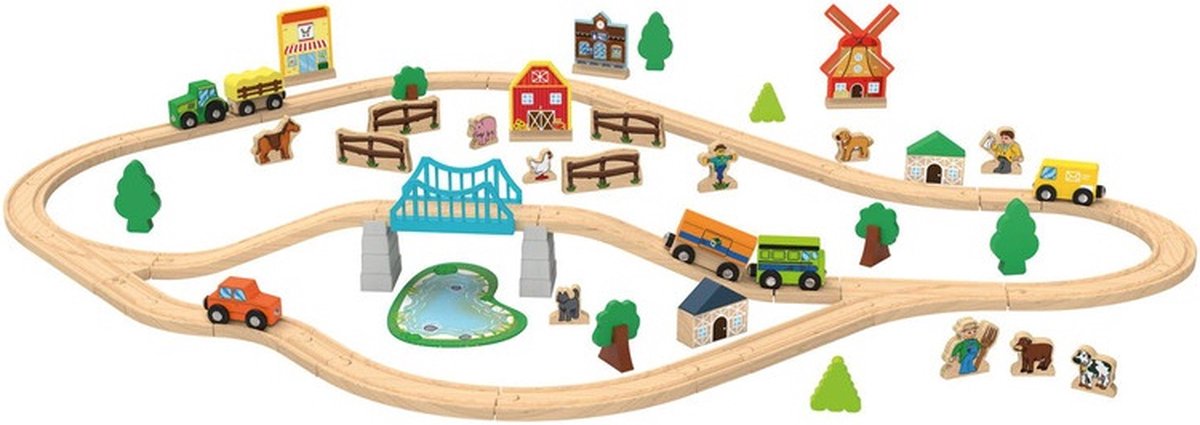 Houten treinbaan - Boerderij - 69 stuks - Playtive - Treinbaan - Hout - Treinbaanset