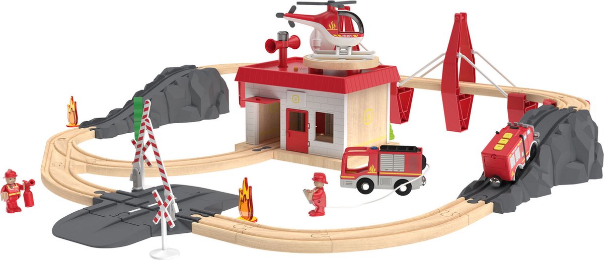 Playtive Houten Treinbaanset 47 delig brandweer