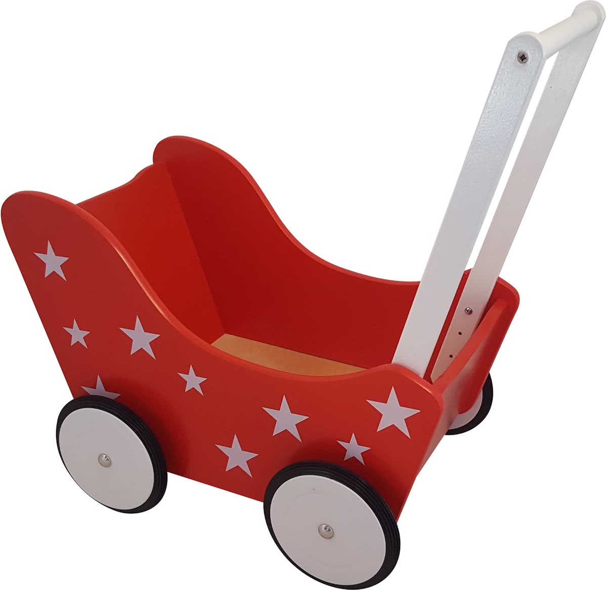   - Houten Poppenwagen rood met witte sterren