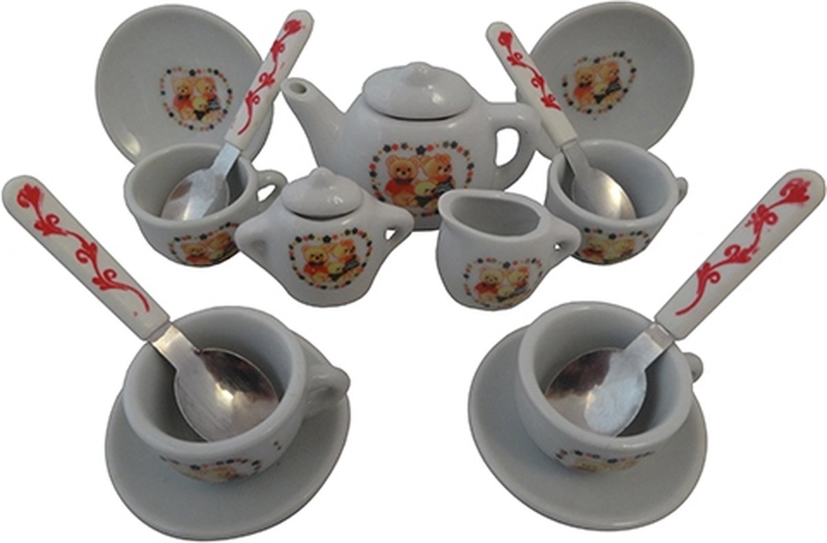 Porseleinen Kinder theeservies - Beertjes 17-delig