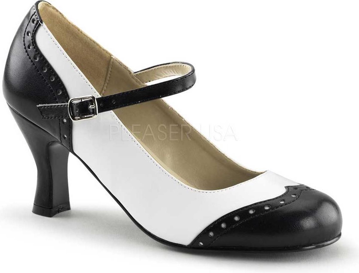Flapper-25 Mary Jane pump with short heel black/white matt - (EU 41,5 = US 11) - Funtasma