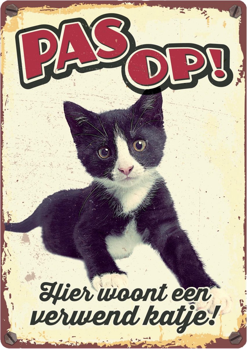 Plenty gifts waakbord blik verwend katje (15X21 CM)