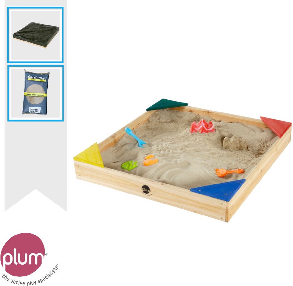 Plum Zandbak - Hout - Naturel - Inclusief Afdekhoes en Speelzand 80kg