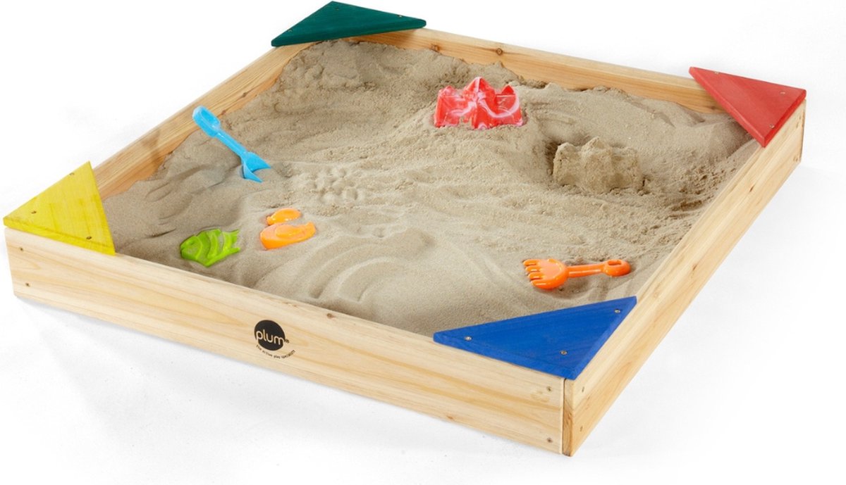 Plum Zandbak - Hout - Naturel - Inclusief afdekhoes - 90 x 90 x 12 cm