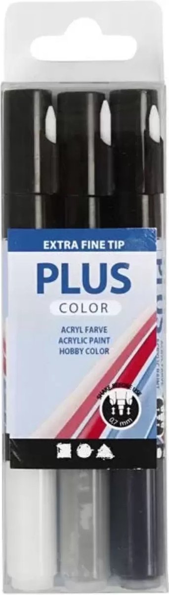 Plus Color - Marker Set 0,7 mm - Zwart Grijs Wit - 3 stuks