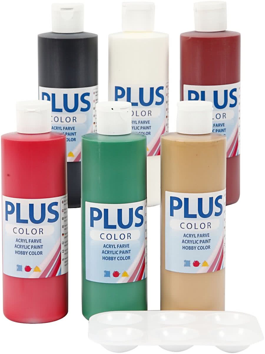 Plus Color Acrylverf - Verf - Set van 6x250 ml - Kerstkleuren