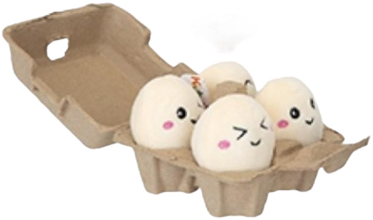 Fresh Egg - Ei knuffels in Eierdoos - 4 stuks - 10 cm - Pluche