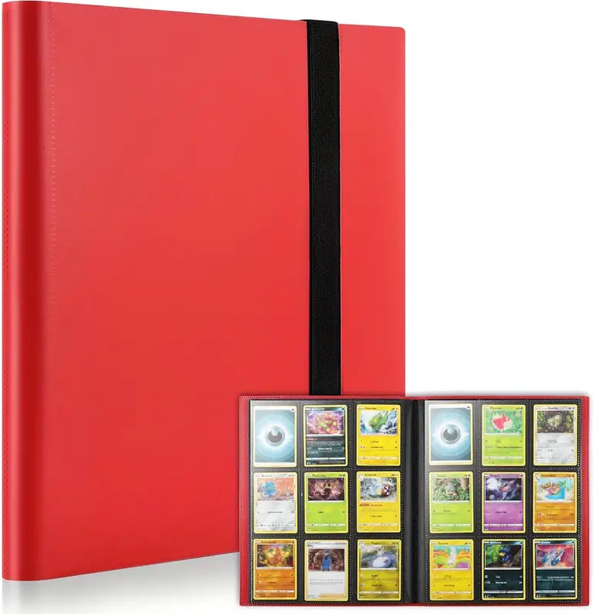 Map Pokémon Kaarten - Verzamelmap - Ruimte voor 360 Kaarten - Rood - 30.5 x 25 cm - Met Elastieken Band - Pokemonkaartenmap