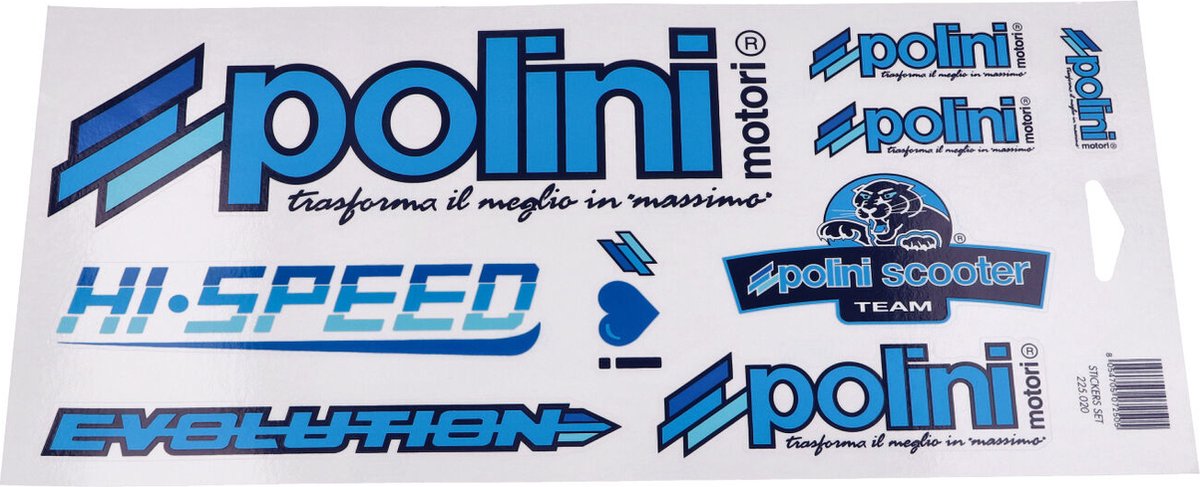 stickervel polini blauw wit zwart voor scooter cyclo nieuw