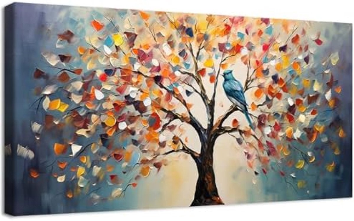 PolkaHome Abstracte Bloemenboom Canvas Schilderij - Kant-en-klare Wanddecoratie