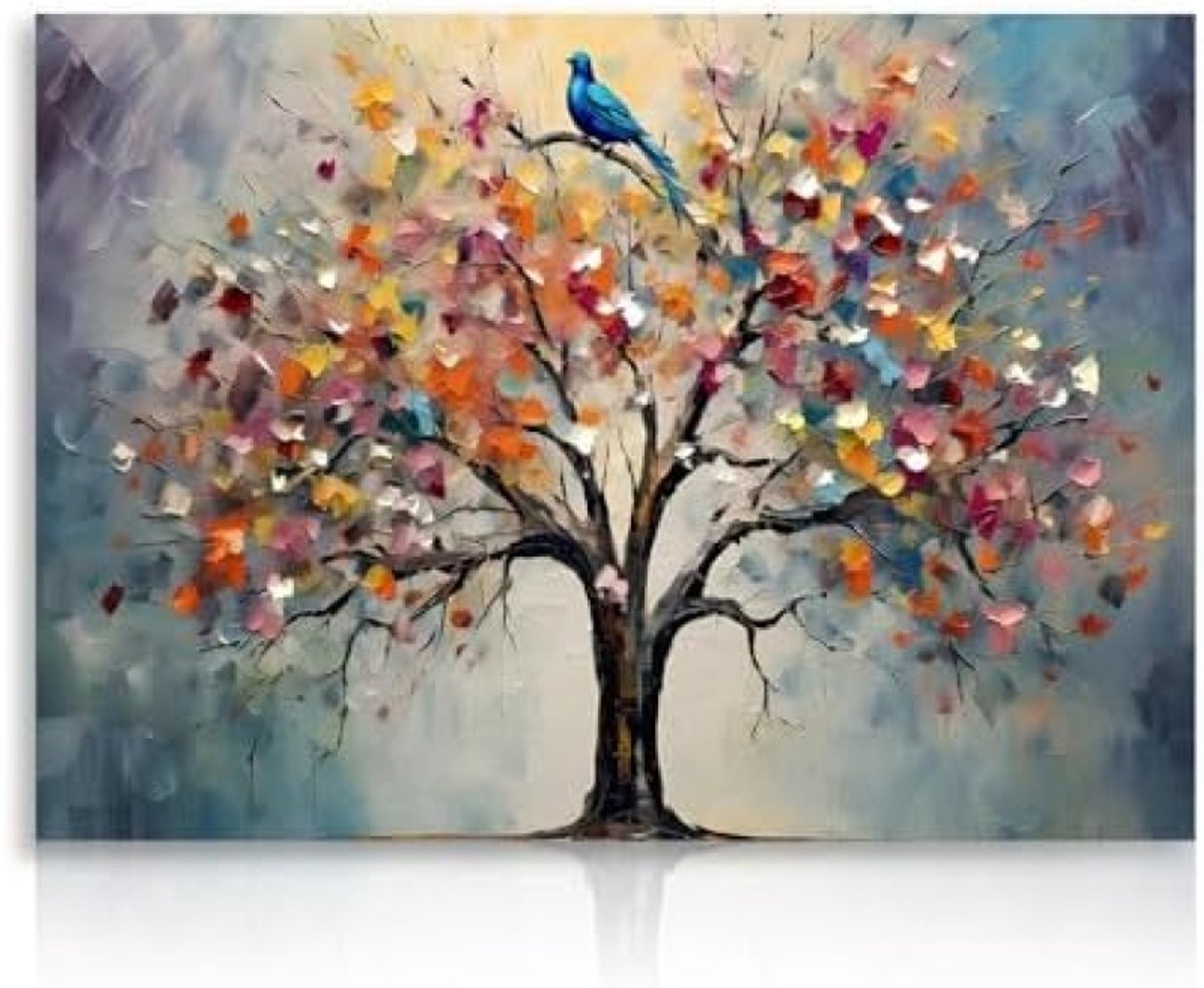 PolkaHome Kleurrijke Levensboom Muurdecoratie - Vintage Stijl Canvas Print 30x40 cm