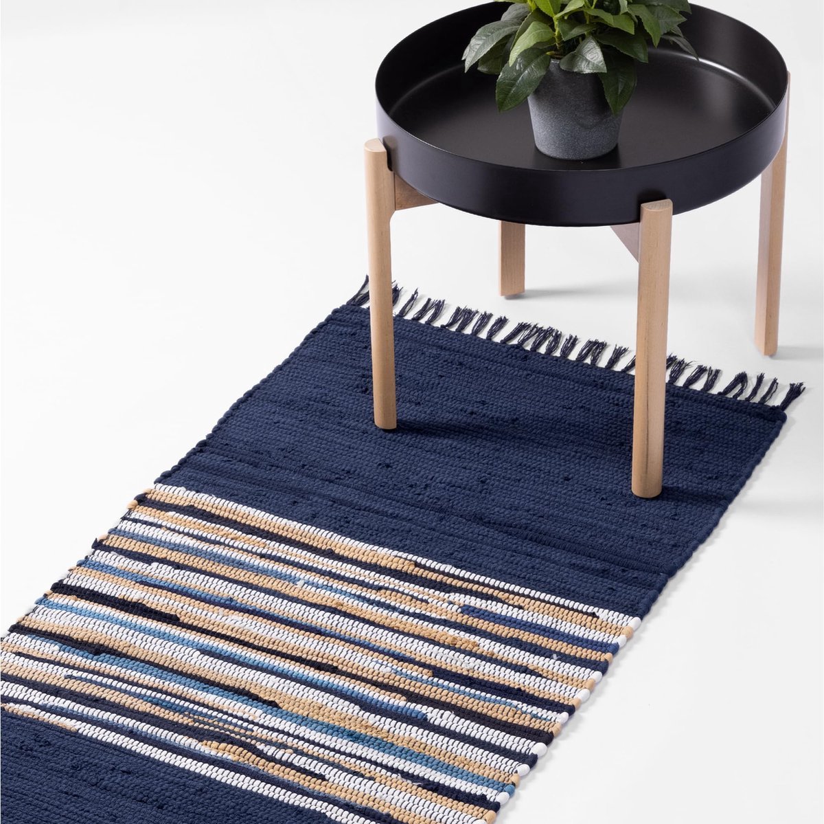 PolkaHome ® Stijlvolle en Wasbare Tapijtloper voor Elke Ruimte - 60 x 130 cm - Blauw en Wit