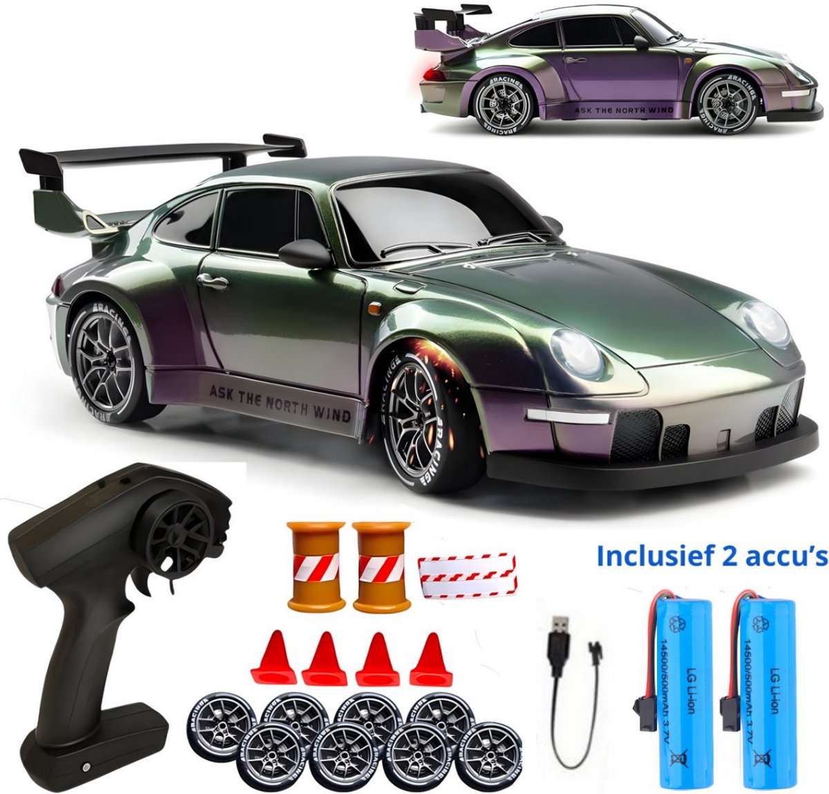 PolkaHome® Zeer snelle RC auto drift- RC drift car- RC car speelgoed- Drift auto afstandsbestuurbaar 20km/uur 1:24 Afstandsbediening Driftauto, inclusief 2 batterijen, 2.4Ghz 4WD bestuurbare Auto, Speelgoed voor jongens en meisjes