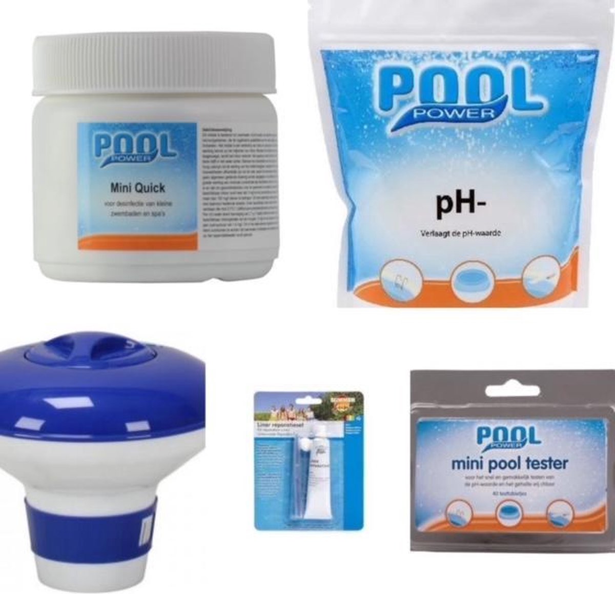Starterset zwembad onderhoudset PH - Chloor + reparatie set