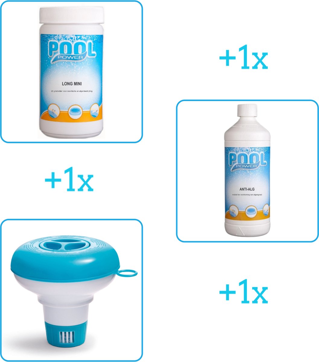 Zwembad Onderhoudsbundel - Zwembad Onderhoud Starterspakket bevat Chloor - Anti Alg en Chloordrijver - Ideaal voor Opzetzwembaden (3-delig)