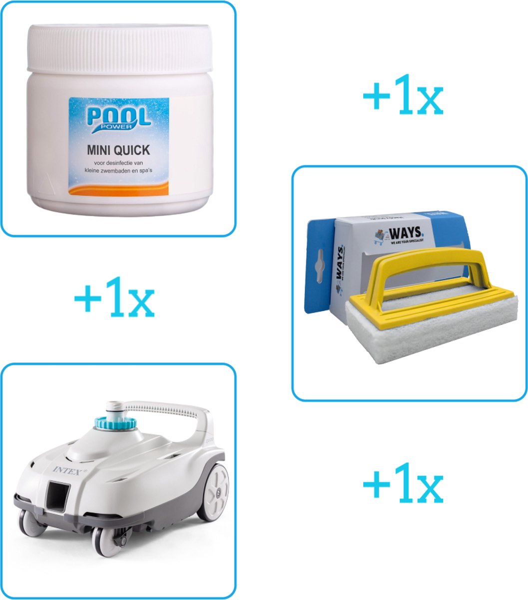 Zwembad Onderhoudsbundel - Zwembad Onderhoud Starterspakket bevat Chloor - Scrubborstel en Stofzuiger - Ideaal voor kleinere Zwembaden (3-delig)