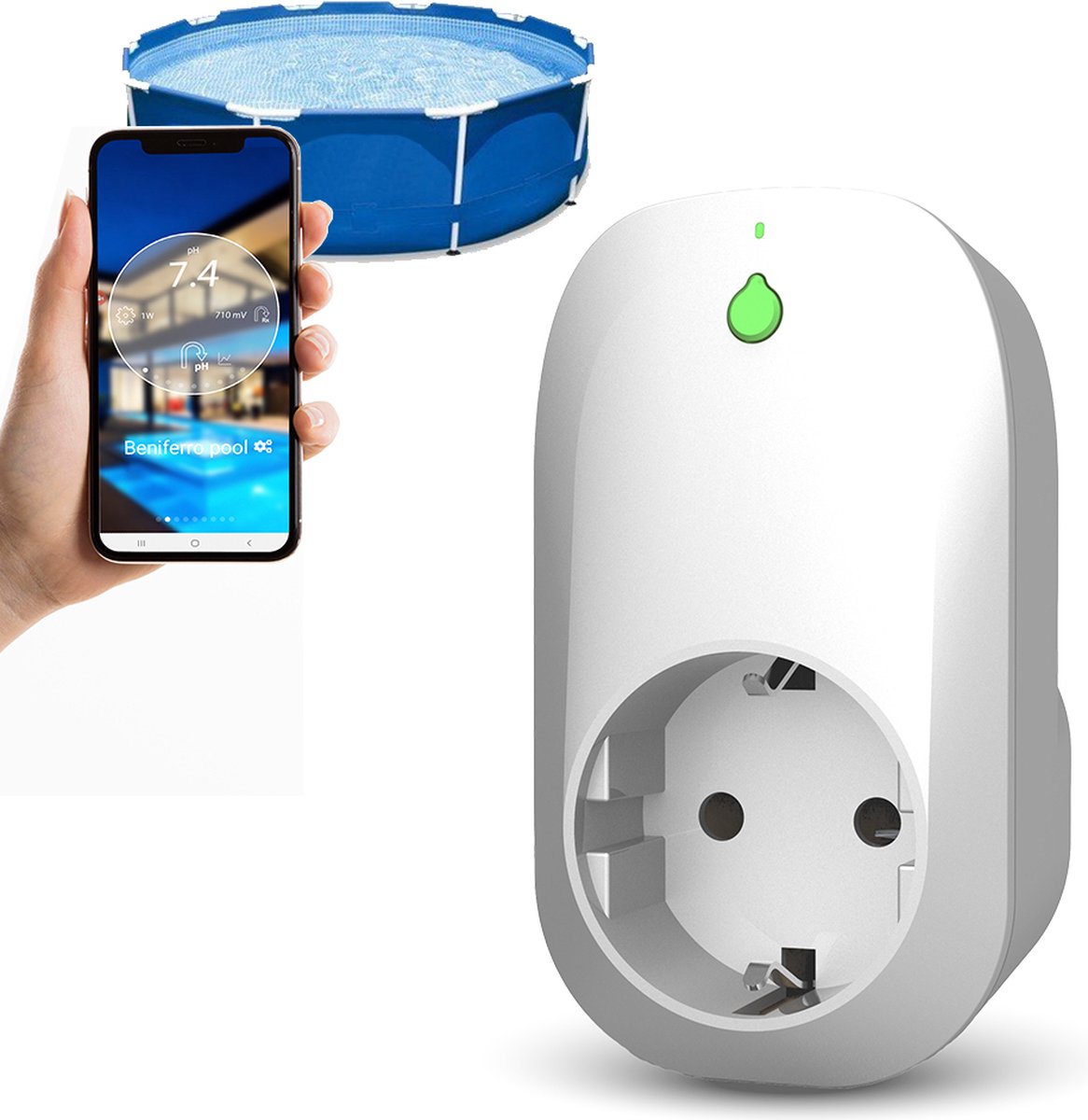 Smart Plug 16A - Automatiseer uw Zwembad verlichting, verwarming en/of onderhoud - zwembad automatisatie en domotica systeem op wifi - programmeer alles met onze WIFI Pool App - WIFIPOOL