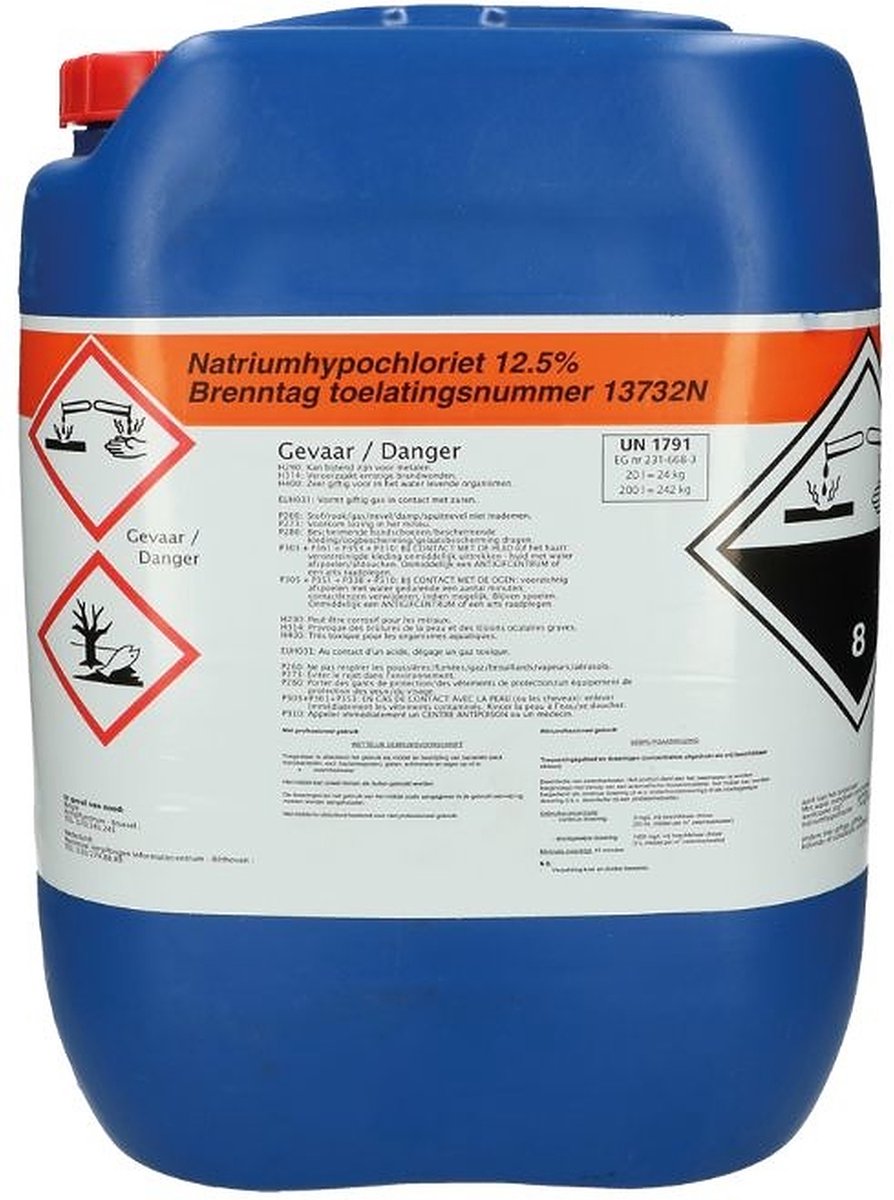 Chloor vloeibaar 24 kg - natriumhypochloriet 12,5% - Brenntag