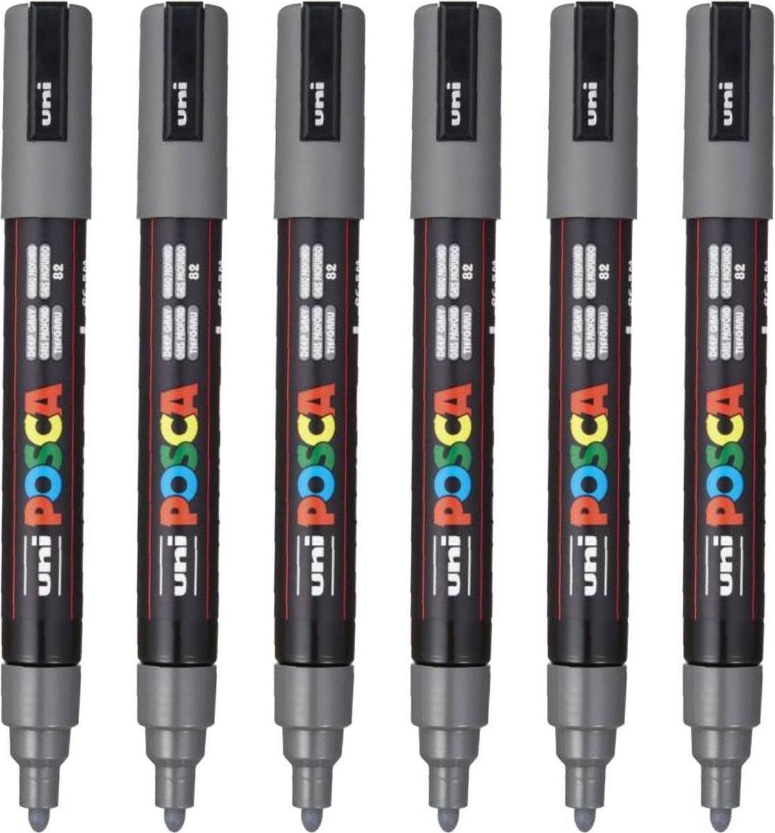 Posca Stiften PC-5M Medium Tip - verfstiften - Donkergrijs - 6 stuks