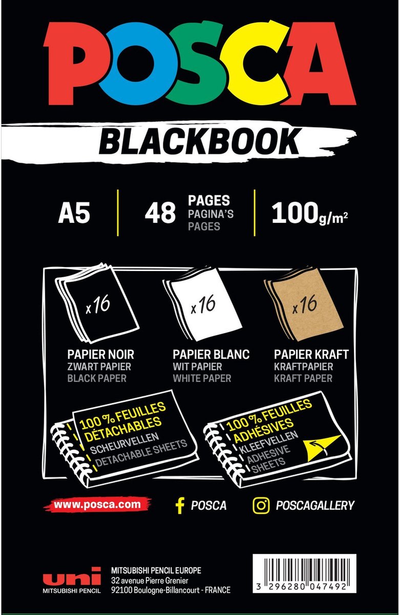 Posca blackbook - zwart/wit/kraft papier - scheurvellen - A5