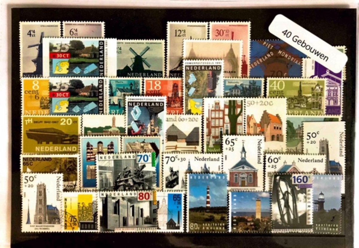 Luxe postzegel pakket (A5 formaat) - collectie van 40 verschillende postzegels van Gebouwen in Nederland - kan als ansichtkaart in een A5 envelop. Authentiek cadeau - cadeau - geschenk