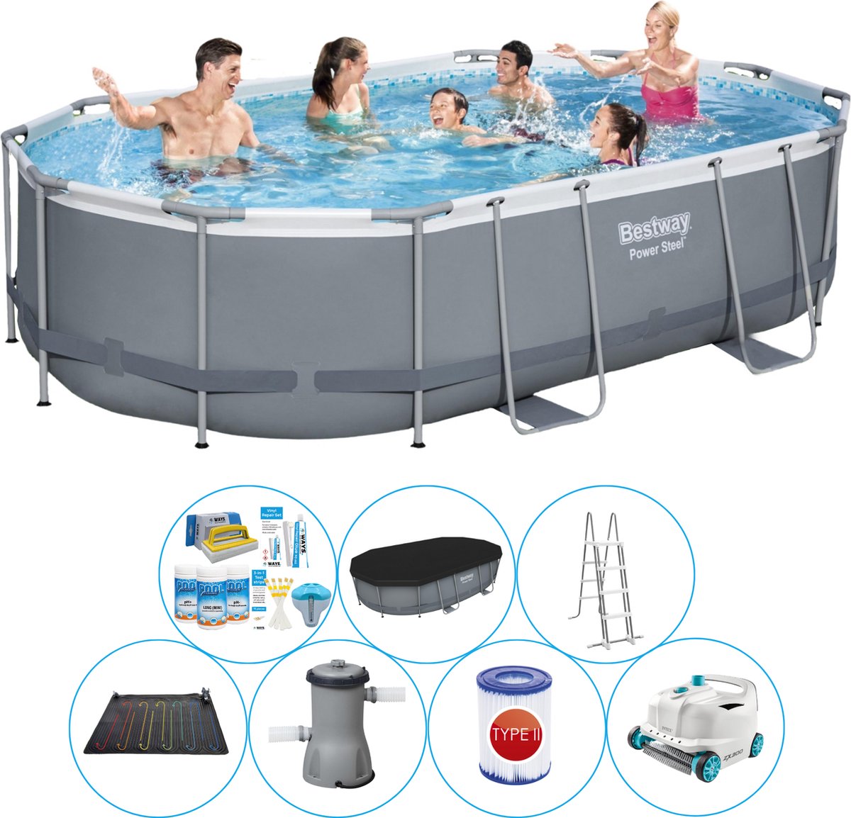Power Steel Ovaal 488x305x107 cm - Zwembad Met Accessoires