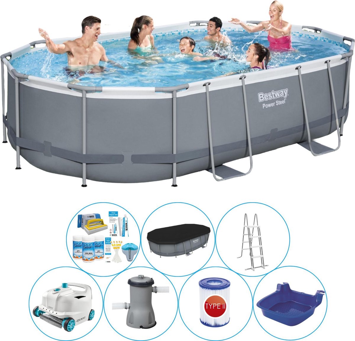 Power Steel Ovaal 488x305x107 cm - Zwembad Super Deal