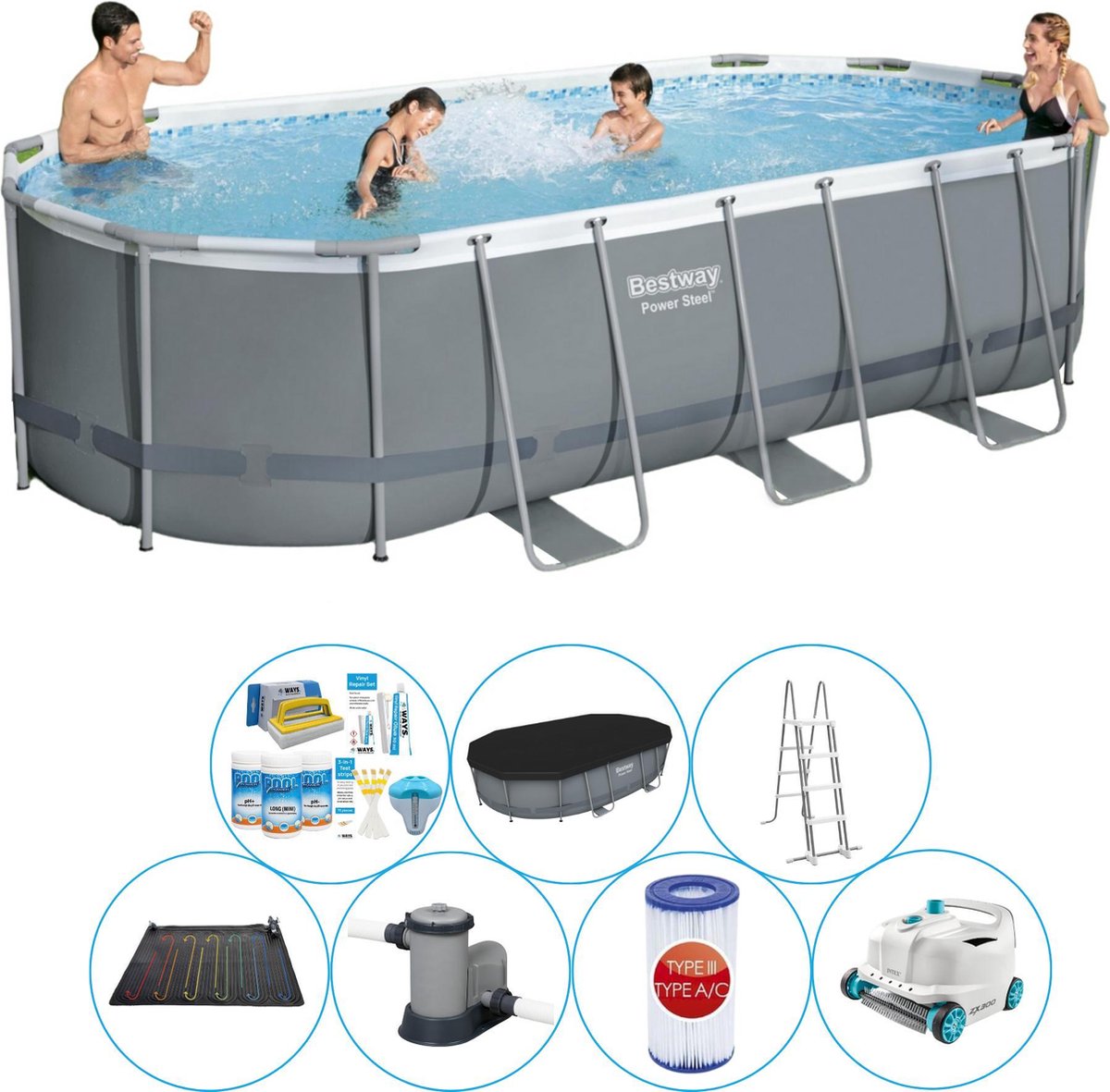 Power Steel Ovaal 548x274x122 cm - Zwembad Met Accessoires