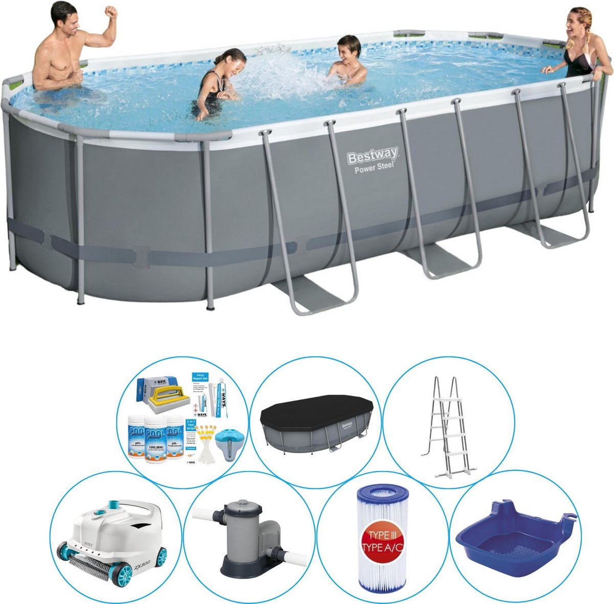 Power Steel Ovaal 548x274x122 cm - Zwembad Super Deal