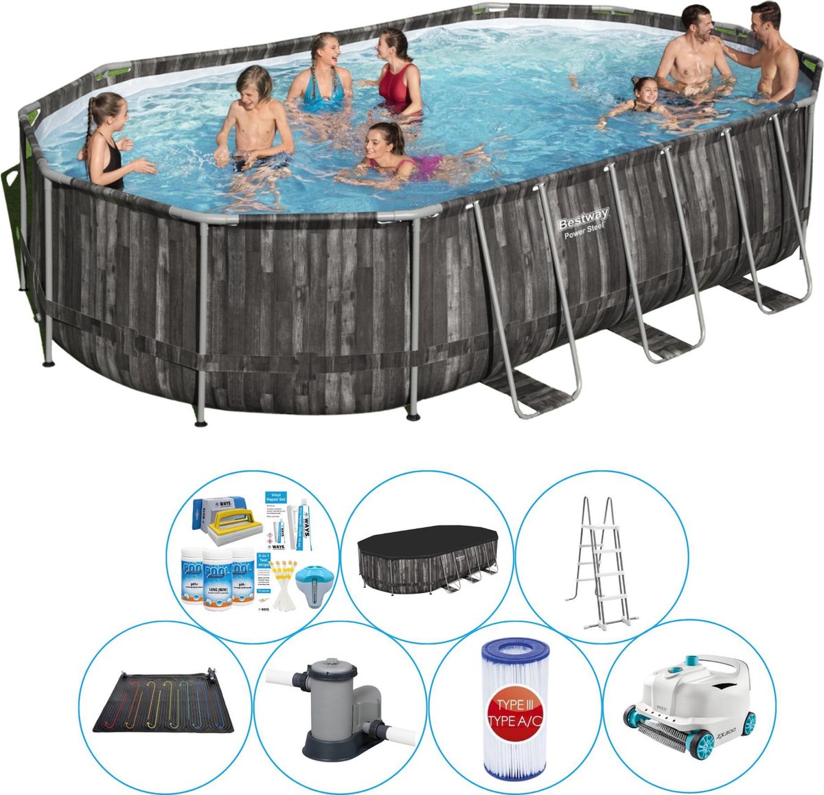 Power Steel Ovaal 610x366x122 cm - Zwembad Met Accessoires
