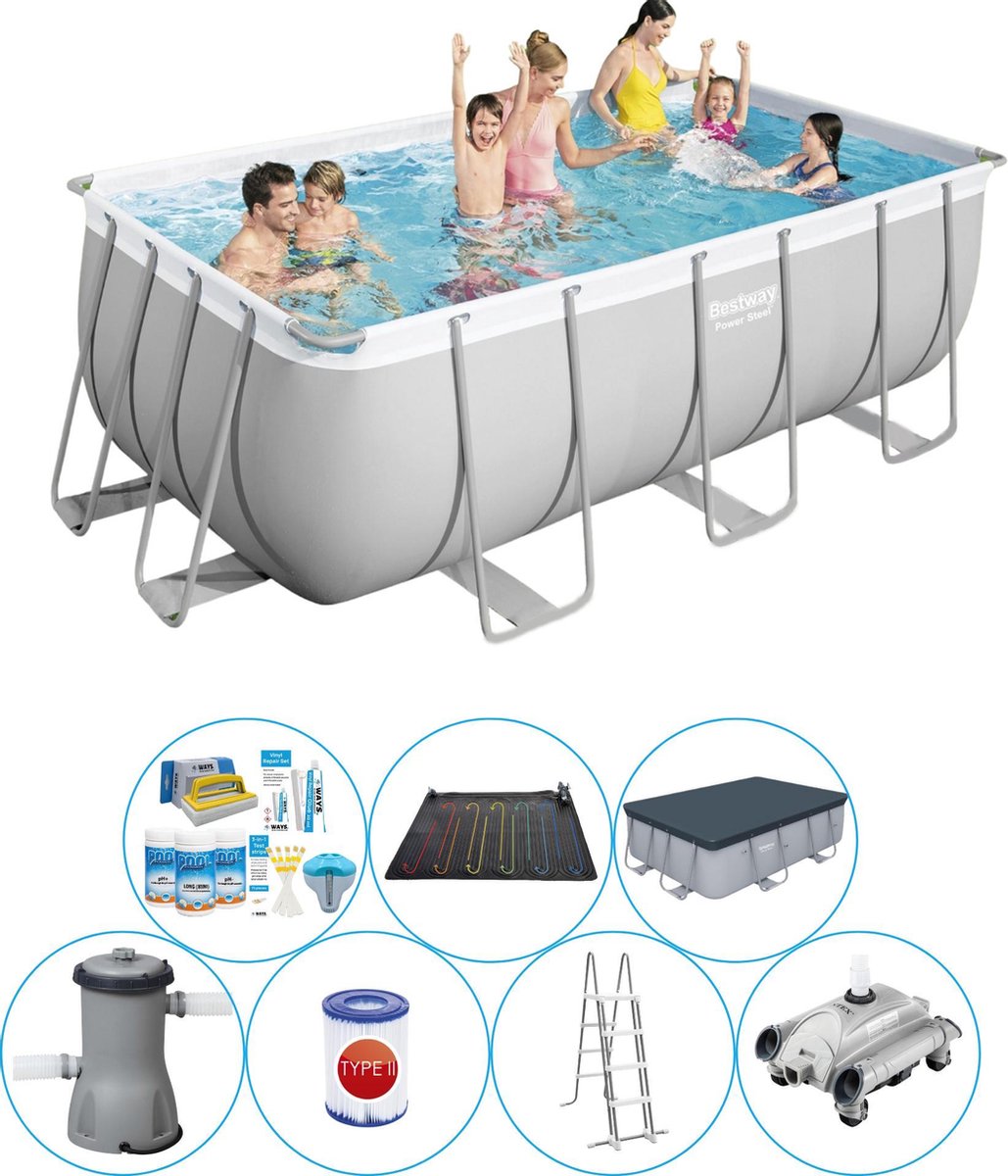 Power Steel Rechthoek 412x201x122 cm - Zwembad Bundel