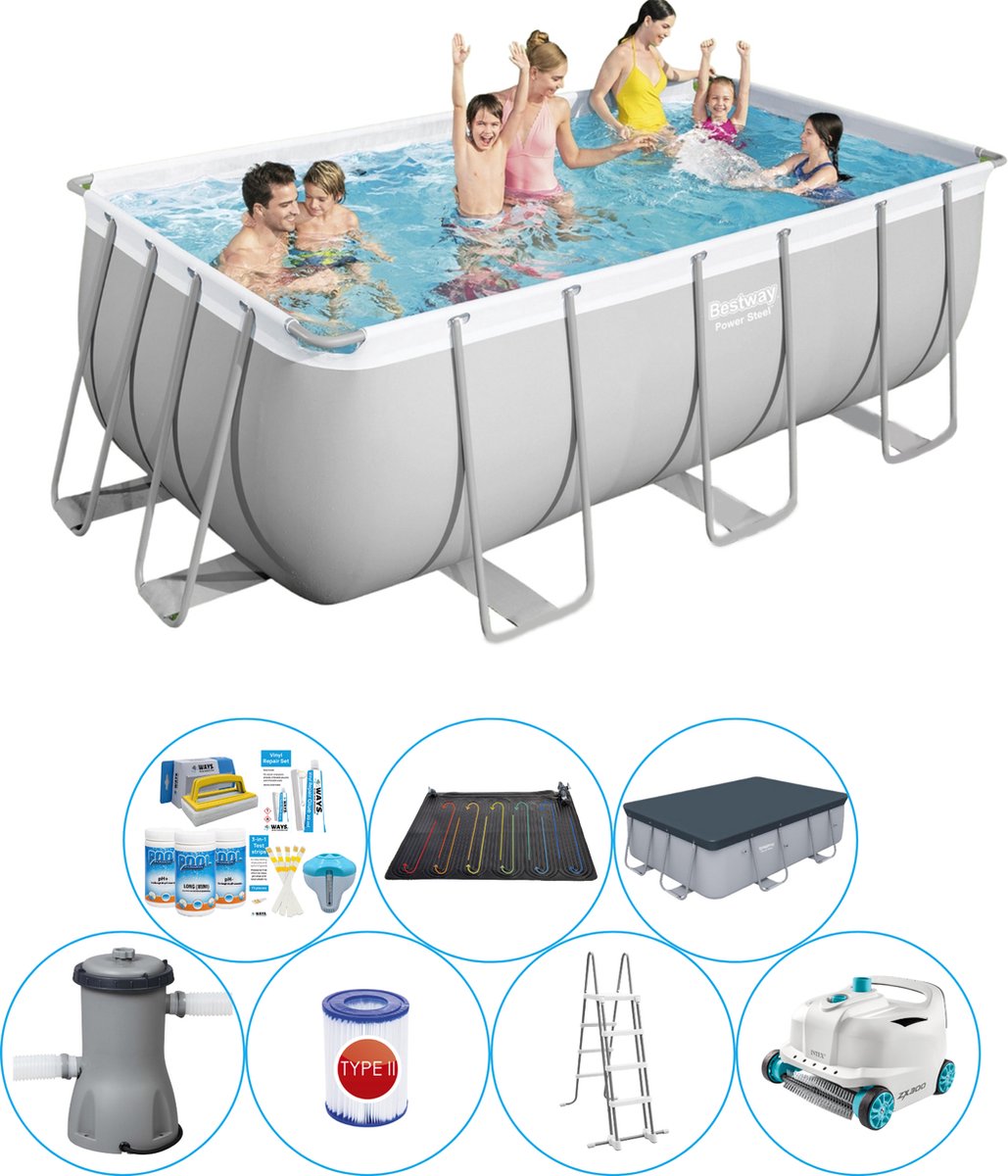 Power Steel Rechthoek 412x201x122 cm - Zwembad Met Accessoires